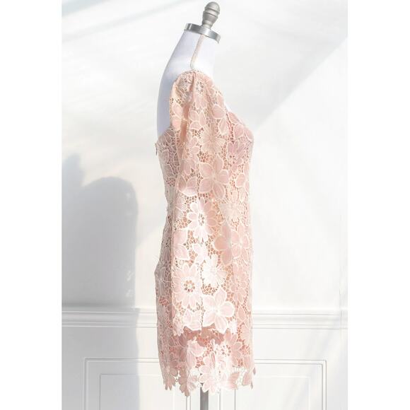 Storia Lia Square Neck Sheath Lace Mini Dress Blush Pink Lined Small S NEW - Picture 4 of 10
